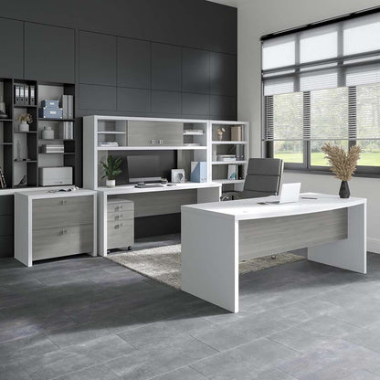 Bush Business Furniture - Echo 72W Computer Desk with Hutch in Pure White and Modern Gray - ECH056WHMG veiw 3