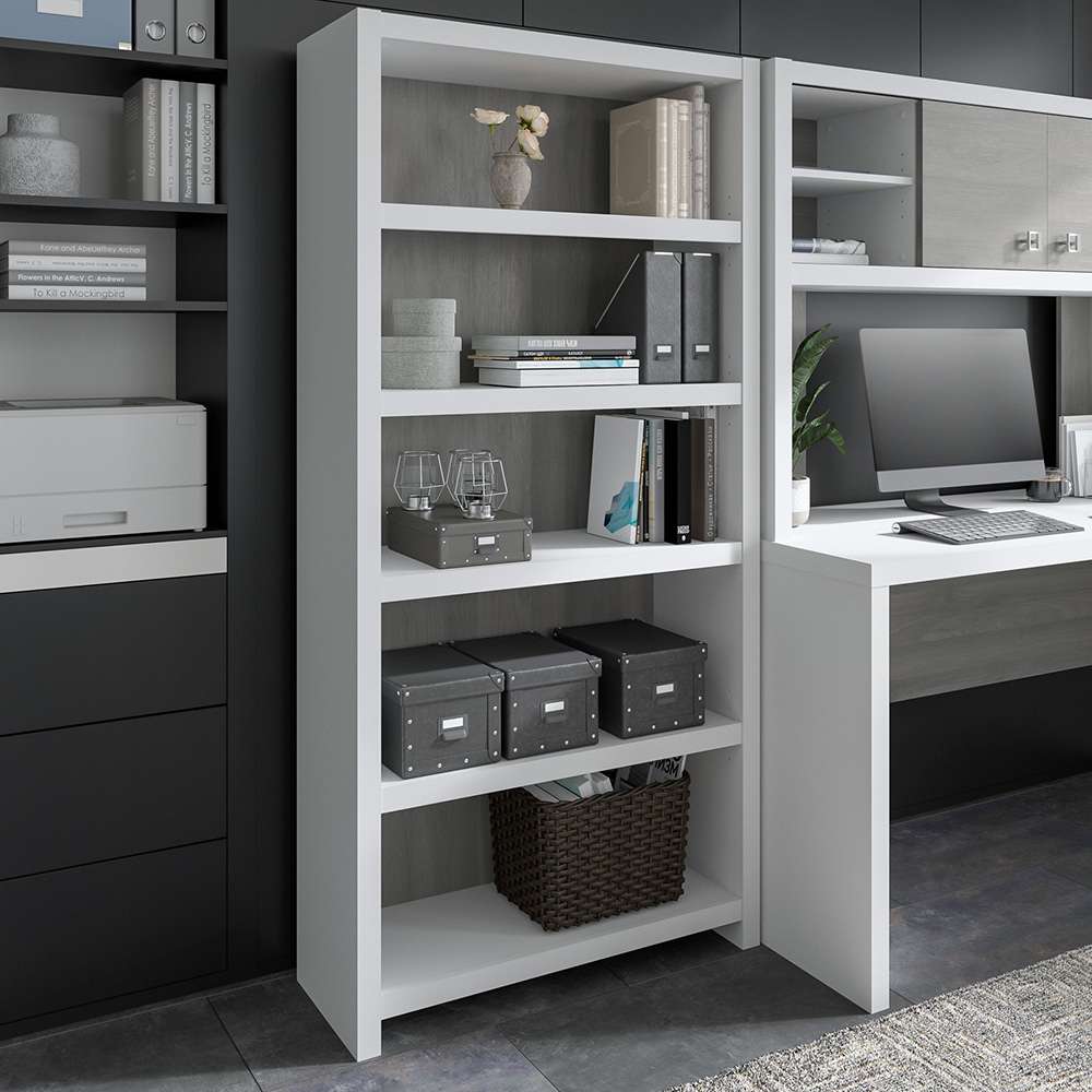Bush Business Furniture - Echo 5 Shelf Bookcase in Pure White and Modern Gray - KI60504-03 veiw 3