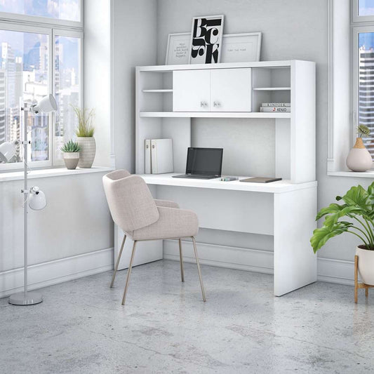 Bush Business Furniture - Echo 60W Credenza Desk with Hutch in Pure White - ECH030PW veiw 2