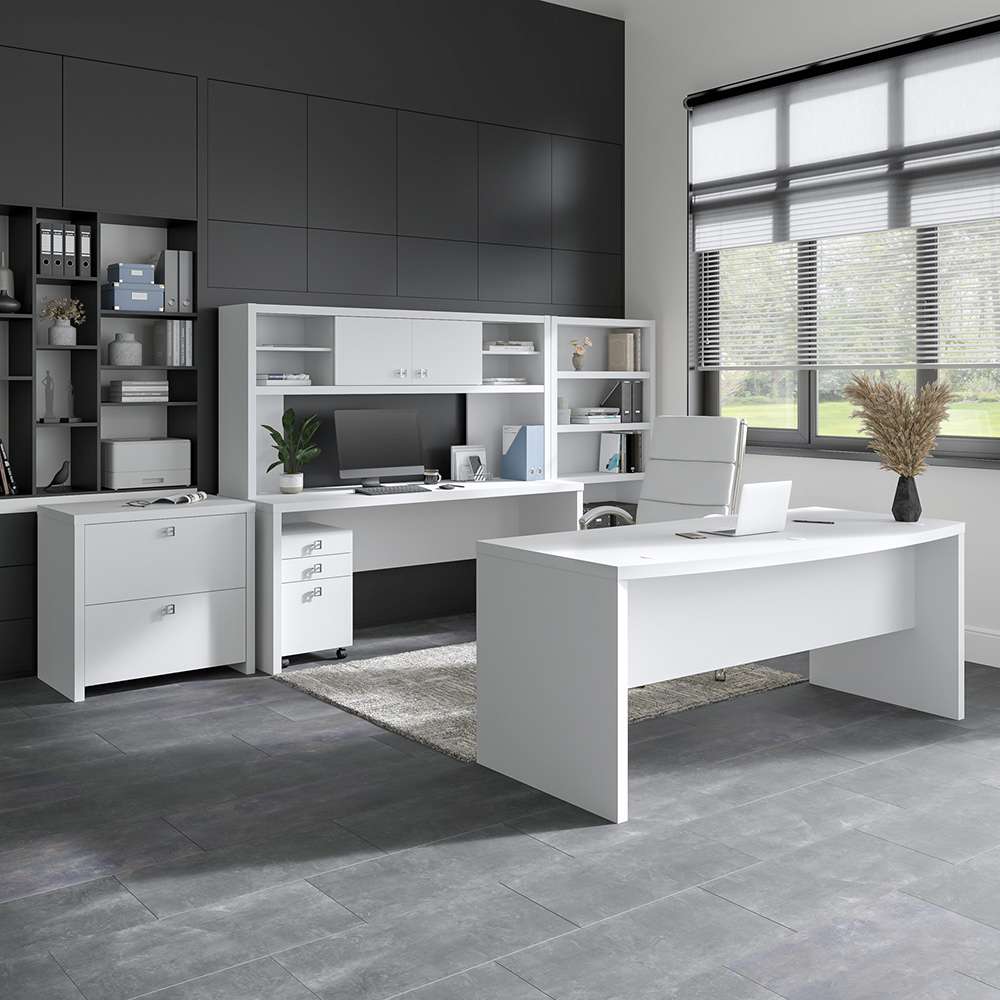 Bush Business Furniture - Echo 60W Credenza Desk with Hutch in Pure White - ECH030PW veiw 3