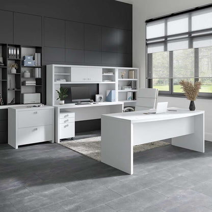 Bush Business Furniture - Echo 60W Credenza Desk with Hutch in Pure White - ECH030PW veiw 3