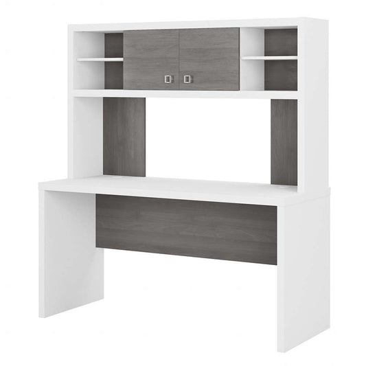 Bush Business Furniture - Echo 60W Credenza Desk with Hutch in Pure White and Modern Gray - ECH030WHMG veiw 1