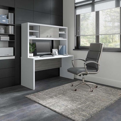 Bush Business Furniture - Echo 60W Credenza Desk with Hutch in Pure White and Modern Gray - ECH030WHMG veiw 2