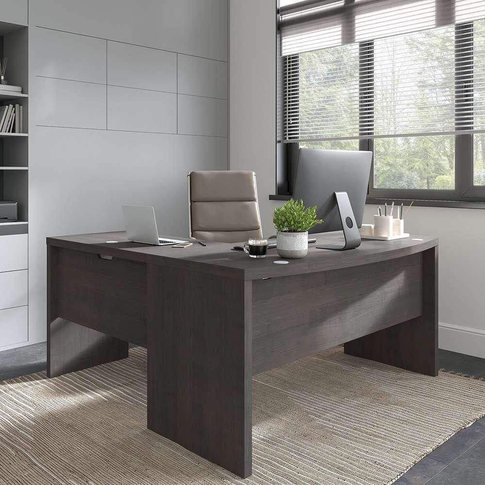Bush Business Furniture - Echo L Shaped Bow Front Desk in Charcoal Maple - ECH025CM veiw 2