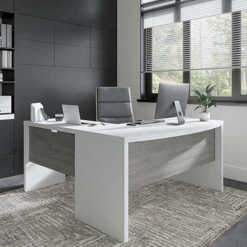 Bush Business Furniture - Echo L Shaped Bow Front Desk in Pure White and Modern Gray - ECH025WHMG veiw 2