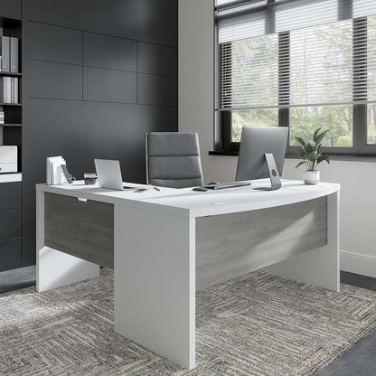 Bush Business Furniture - Echo L Shaped Bow Front Desk in Pure White and Modern Gray - ECH025WHMG veiw 2