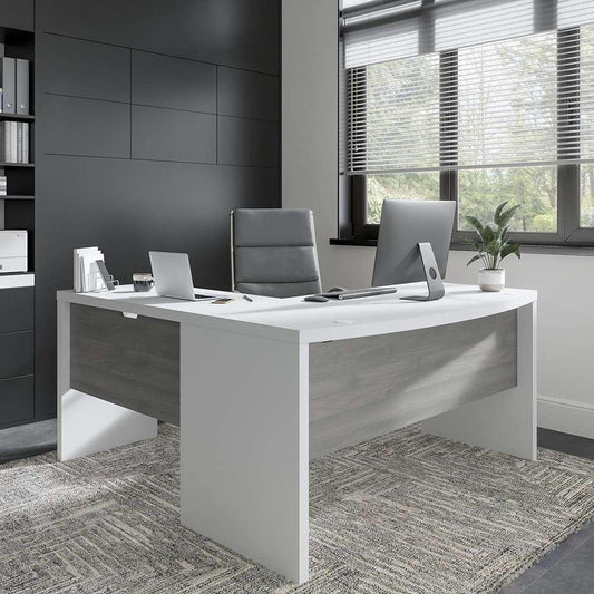 Bush Business Furniture - Echo L Shaped Bow Front Desk in Pure White and Modern Gray - ECH025WHMG veiw 2