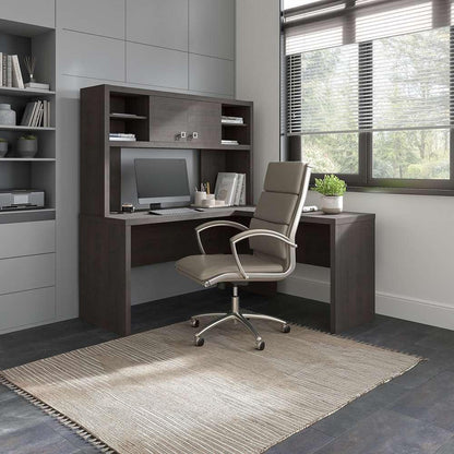 Bush Business Furniture - Echo L Shaped Desk with Hutch in Charcoal Maple - ECH031CM veiw 2