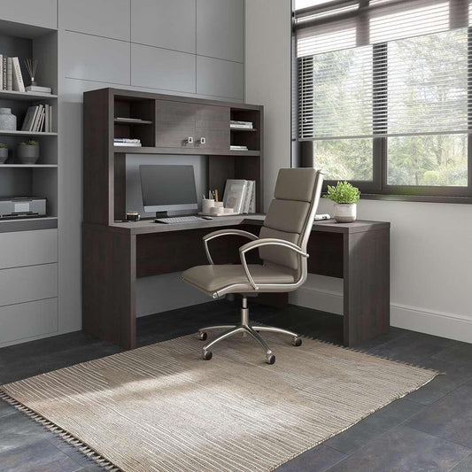 Bush Business Furniture - Echo L Shaped Desk with Hutch in Charcoal Maple - ECH031CM veiw 2