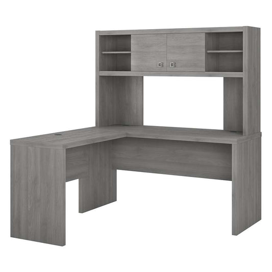 Bush Business Furniture - Echo L Shaped Desk with Hutch in Modern Gray - ECH031MG veiw 1