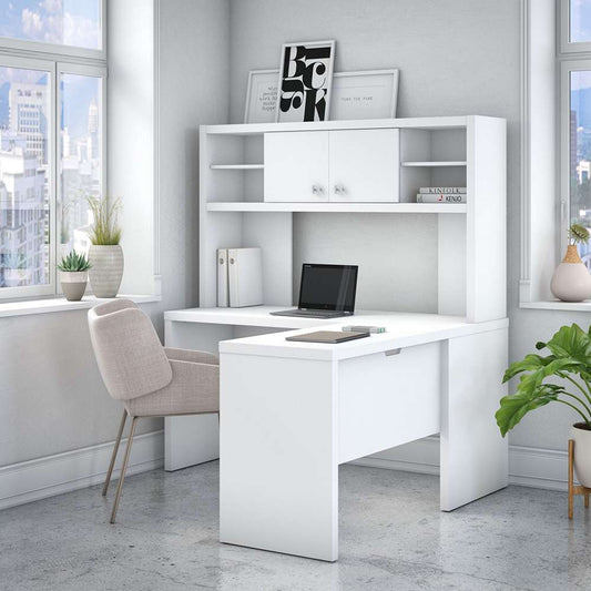 Bush Business Furniture - Echo L Shaped Desk with Hutch in Pure White - ECH031PW veiw 2