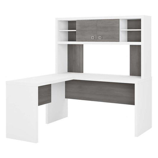 Bush Business Furniture - Echo L Shaped Desk with Hutch in Pure White and Modern Gray - ECH031WHMG veiw 1