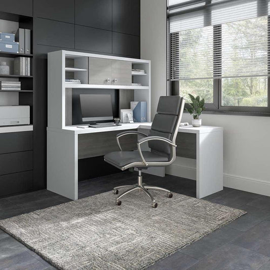 Bush Business Furniture - Echo L Shaped Desk with Hutch in Pure White and Modern Gray - ECH031WHMG veiw 2