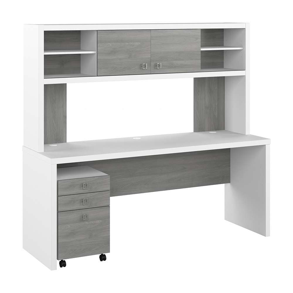 Bush Business Furniture - Echo 72W Computer Desk with Hutch and 3 Drawer Mobile File Cabinet in Pure White and Modern Gray - ECH048WHMG veiw 1
