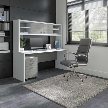 Bush Business Furniture - Echo 72W Computer Desk with Hutch and 3 Drawer Mobile File Cabinet in Pure White and Modern Gray - ECH048WHMG veiw 2