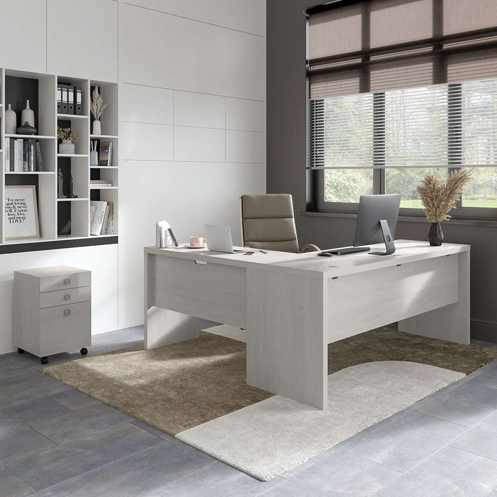 Bush Business Furniture - Echo 72W L Shaped Computer Desk with 3 Drawer Mobile File Cabinet in Gray Sand - ECH050GS veiw 2