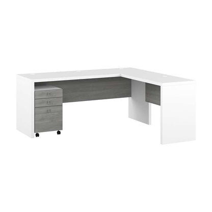 Bush Business Furniture - Echo 72W L Shaped Computer Desk with 3 Drawer Mobile File Cabinet in Pure White and Modern Gray - ECH050WHMG veiw 1