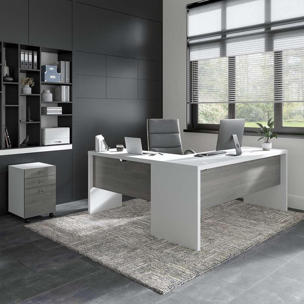 Bush Business Furniture - Echo 72W L Shaped Computer Desk with 3 Drawer Mobile File Cabinet in Pure White and Modern Gray - ECH050WHMG veiw 2