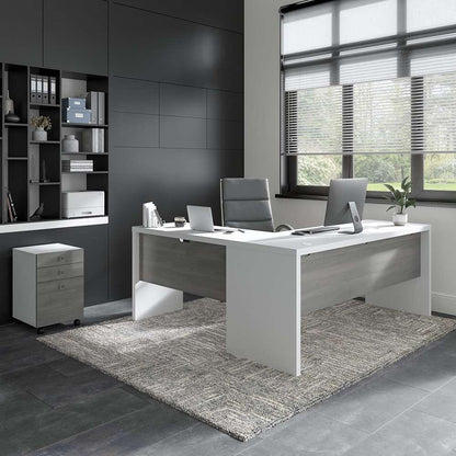 Bush Business Furniture - Echo 72W L Shaped Computer Desk with 3 Drawer Mobile File Cabinet in Pure White and Modern Gray - ECH050WHMG veiw 2