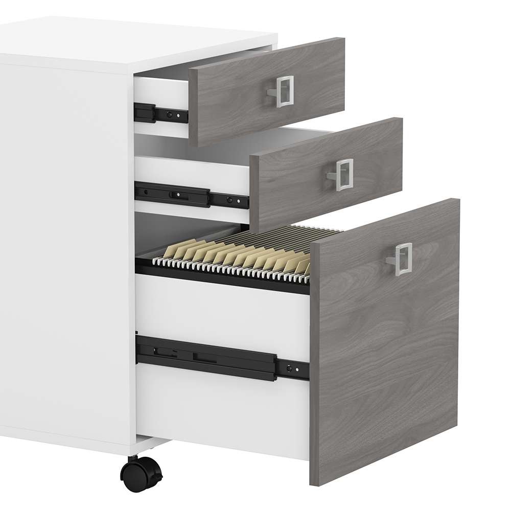 Bush Business Furniture - Echo 72W L Shaped Computer Desk with 3 Drawer Mobile File Cabinet in Pure White and Modern Gray - ECH050WHMG veiw 4
