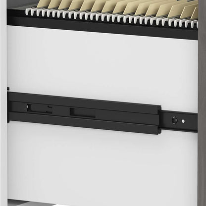 Bush Business Furniture - Echo 72W L Shaped Computer Desk with 3 Drawer Mobile File Cabinet in Pure White and Modern Gray - ECH050WHMG veiw 5