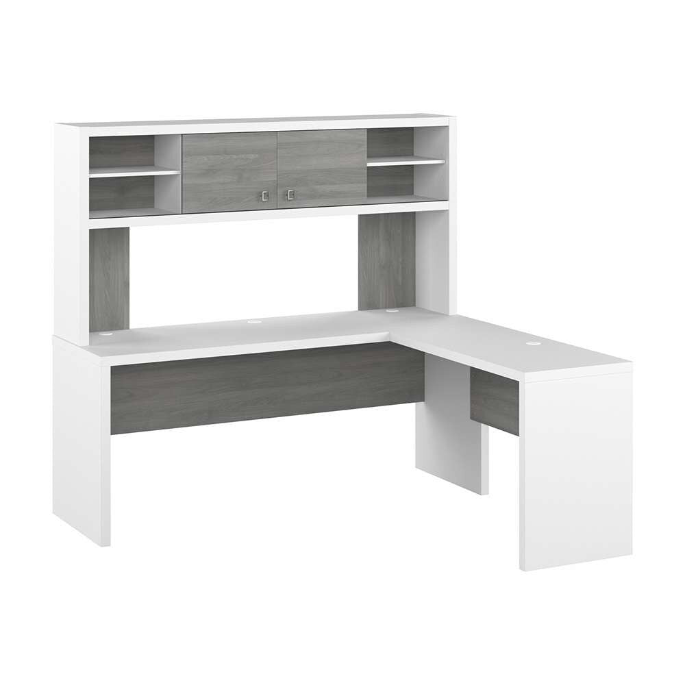 Bush Business Furniture - Echo 72W L Shaped Computer Desk with Hutch in Pure White and Modern Gray - ECH057WHMG veiw 1