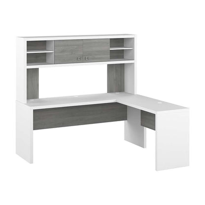 Bush Business Furniture - Echo 72W L Shaped Computer Desk with Hutch in Pure White and Modern Gray - ECH057WHMG veiw 1