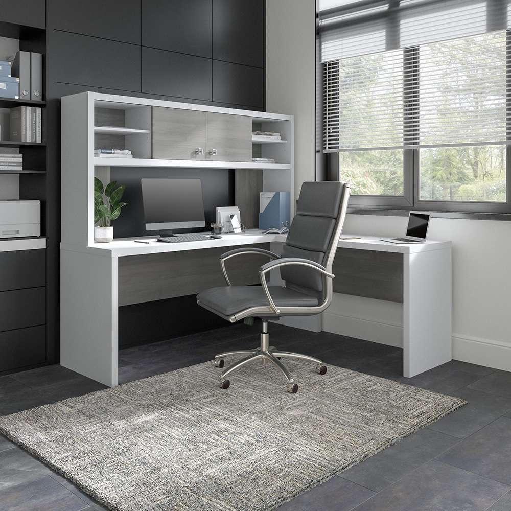 Bush Business Furniture - Echo 72W L Shaped Computer Desk with Hutch in Pure White and Modern Gray - ECH057WHMG veiw 2