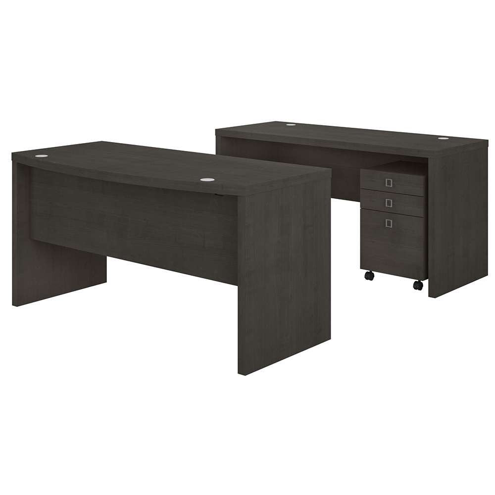 Bush Business Furniture - Echo Bow Front Desk and Credenza with Mobile File Cabinet in Charcoal Maple - ECH010CM veiw 1