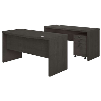 Bush Business Furniture - Echo Bow Front Desk and Credenza with Mobile File Cabinet in Charcoal Maple - ECH010CM veiw 1