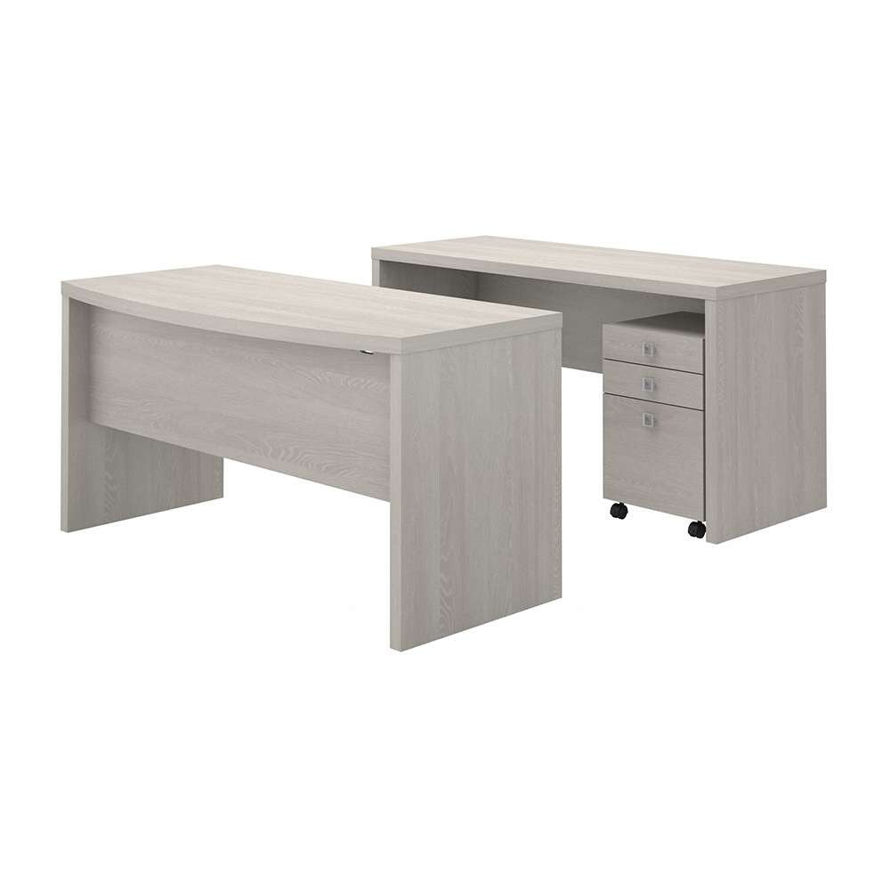 Bush Business Furniture - Echo Bow Front Desk and Credenza with Mobile File Cabinet in Gray Sand - ECH010GS veiw 1