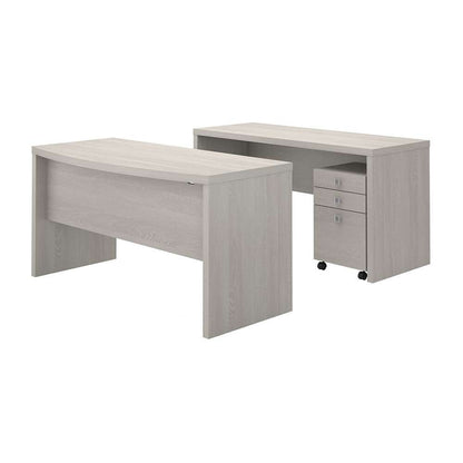 Bush Business Furniture - Echo Bow Front Desk and Credenza with Mobile File Cabinet in Gray Sand - ECH010GS veiw 1