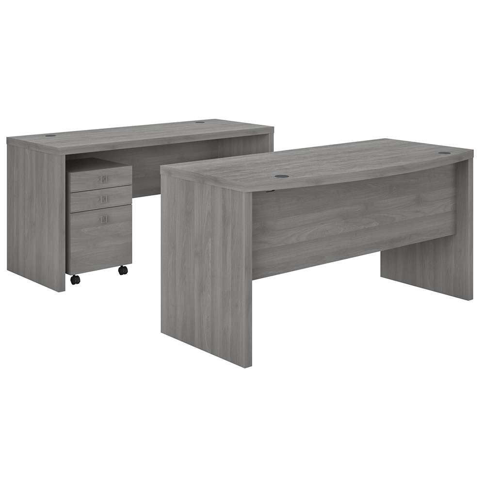 Bush Business Furniture - Echo Bow Front Desk and Credenza with Mobile File Cabinet in Modern Gray - ECH010MG veiw 1