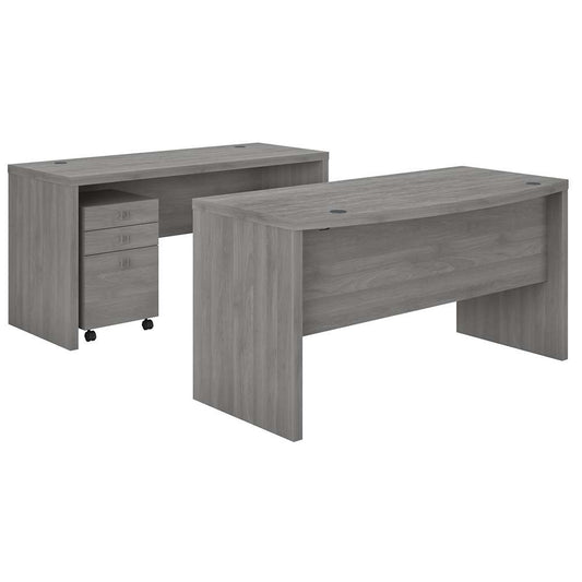 Bush Business Furniture - Echo Bow Front Desk and Credenza with Mobile File Cabinet in Modern Gray - ECH010MG veiw 1