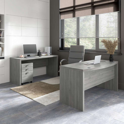 Bush Business Furniture - Echo Bow Front Desk and Credenza with Mobile File Cabinet in Modern Gray - ECH010MG veiw 2