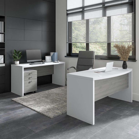 Bush Business Furniture - Echo Bow Front Desk and Credenza with Mobile File Cabinet in Pure White and Modern Gray - ECH010WHMG veiw 2
