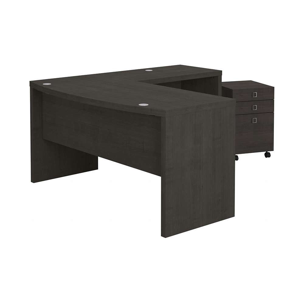Bush Business Furniture - Echo L Shaped Bow Front Desk with Mobile File Cabinet in Charcoal Maple - ECH007CM veiw 1