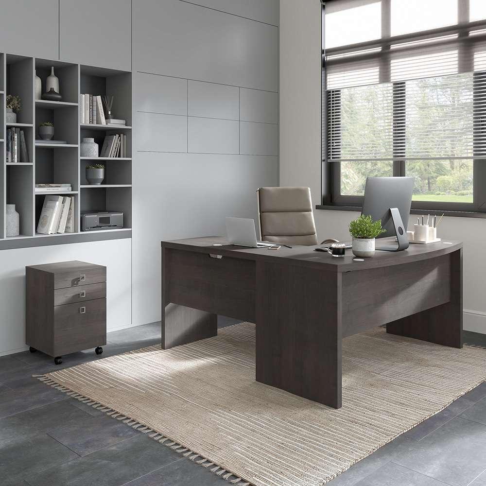 Bush Business Furniture - Echo L Shaped Bow Front Desk with Mobile File Cabinet in Charcoal Maple - ECH007CM veiw 2