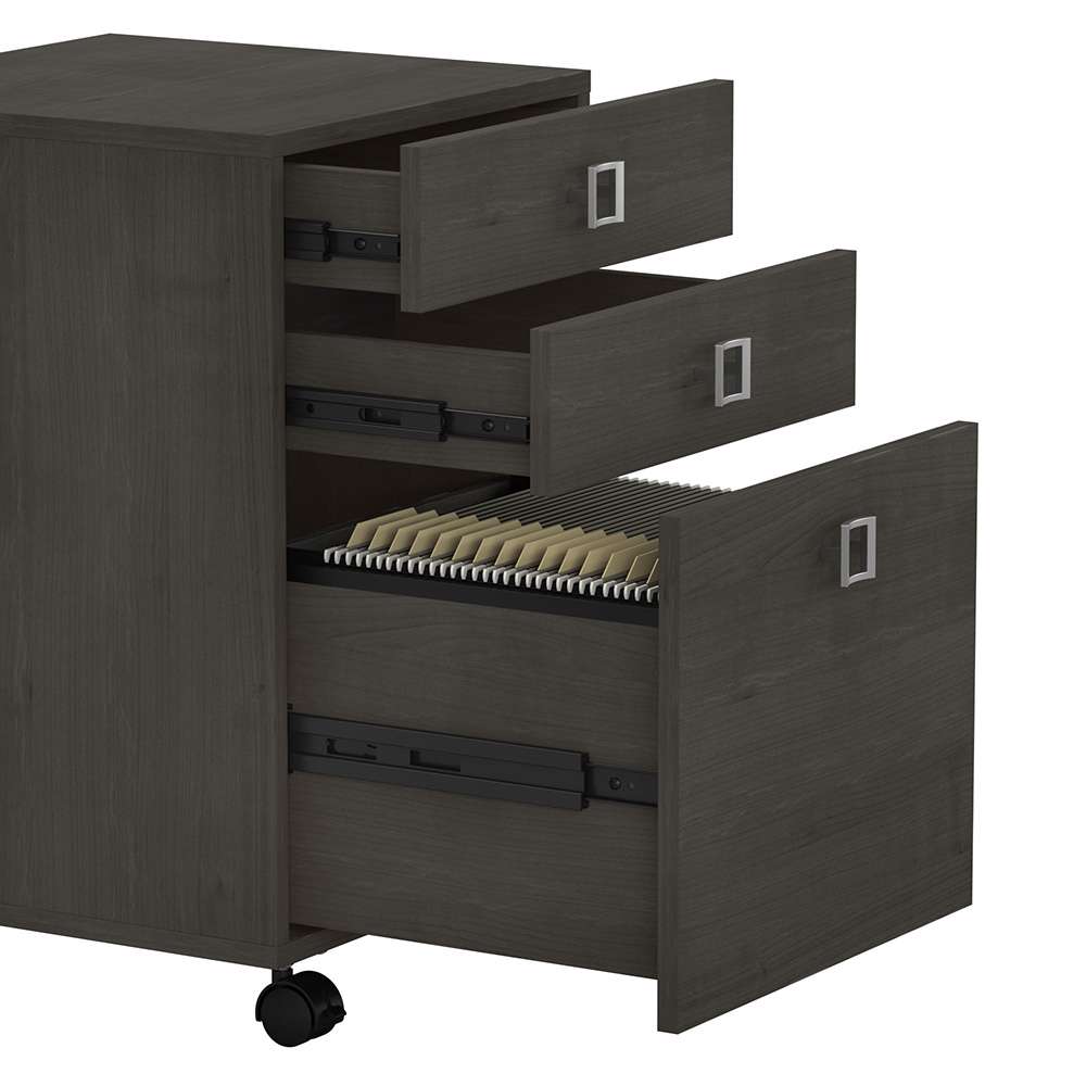Bush Business Furniture - Echo L Shaped Bow Front Desk with Mobile File Cabinet in Charcoal Maple - ECH007CM veiw 4