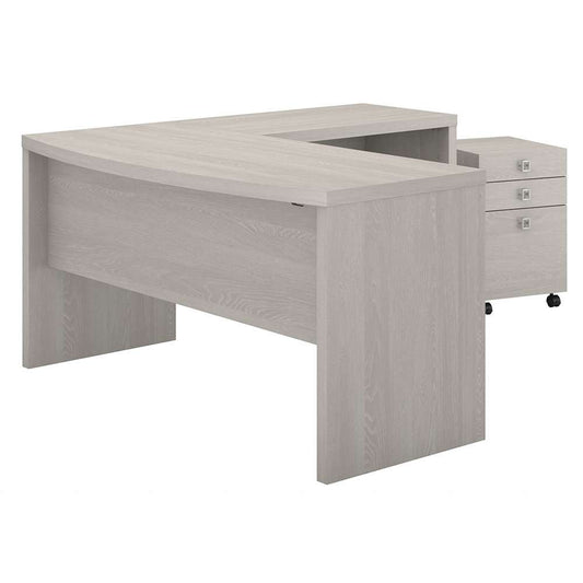 Bush Business Furniture - Echo L Shaped Bow Front Desk with Mobile File Cabinet in Gray Sand - ECH007GS veiw 1