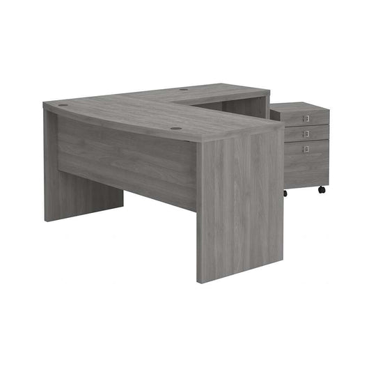 Bush Business Furniture - Echo L Shaped Bow Front Desk with Mobile File Cabinet in Modern Gray - ECH007MG veiw 1