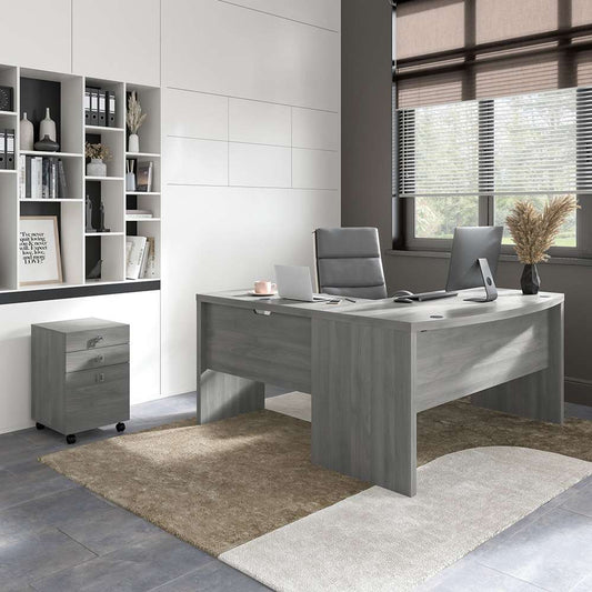 Bush Business Furniture - Echo L Shaped Bow Front Desk with Mobile File Cabinet in Modern Gray - ECH007MG veiw 2