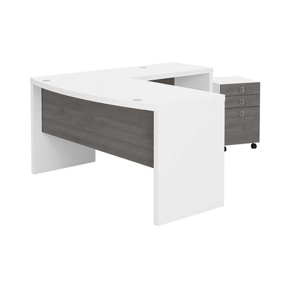 Bush Business Furniture - Echo L Shaped Bow Front Desk with Mobile File Cabinet in Pure White and Modern Gray - ECH007WHMG veiw 1