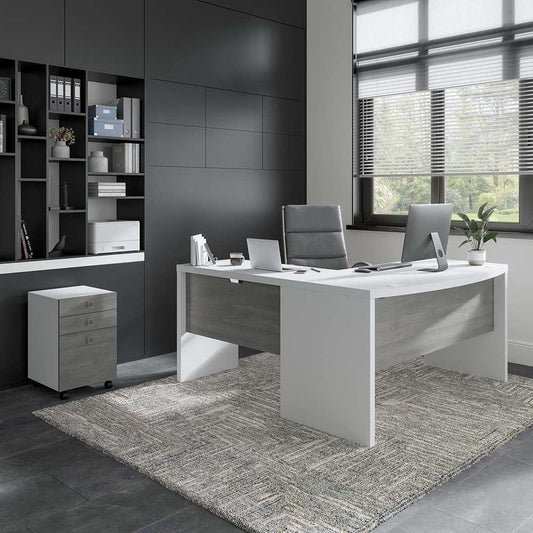 Bush Business Furniture - Echo L Shaped Bow Front Desk with Mobile File Cabinet in Pure White and Modern Gray - ECH007WHMG veiw 2