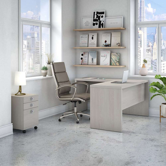 Bush Business Furniture - Echo L Shaped Desk with Mobile File Cabinet in Gray Sand - ECH008GS veiw 2