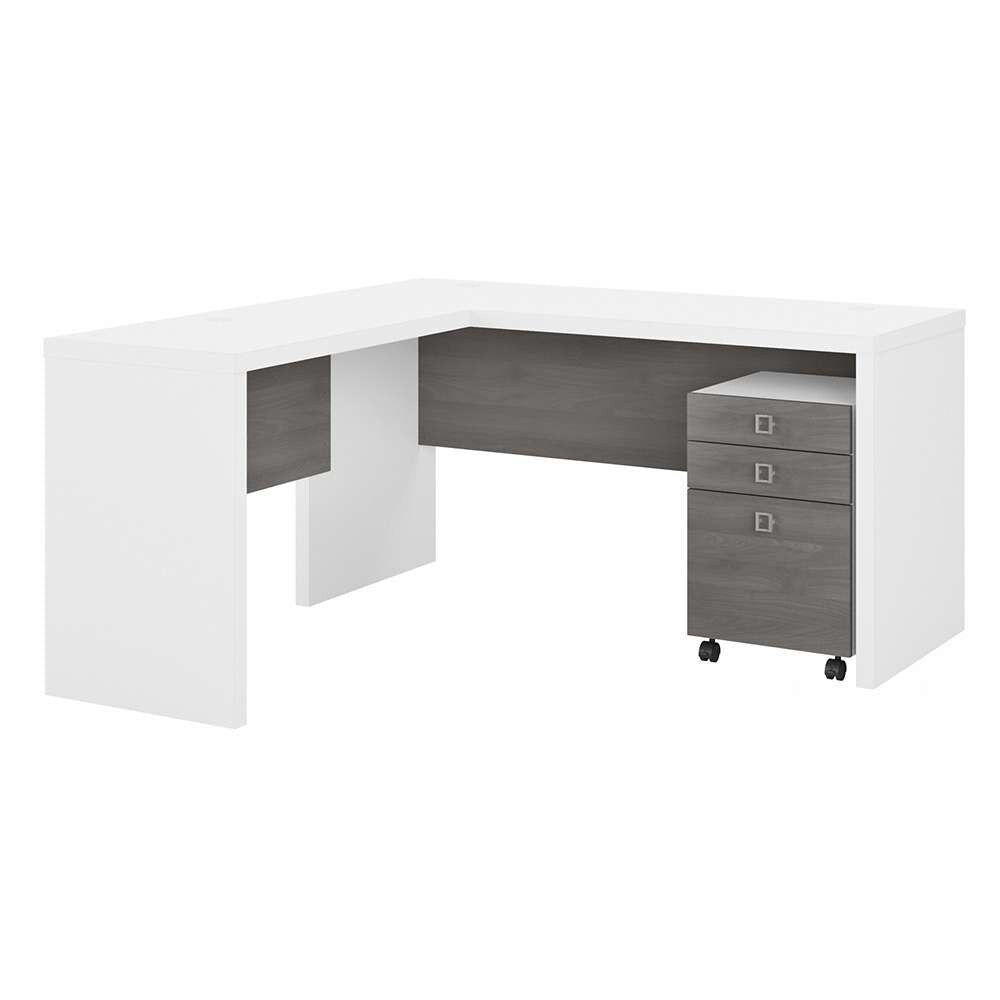Bush Business Furniture - Echo L Shaped Desk with Mobile File Cabinet in Pure White and Modern Gray - ECH008WHMG veiw 1