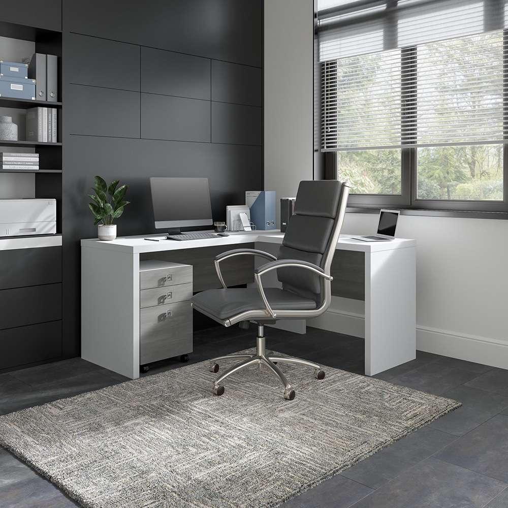 Bush Business Furniture - Echo L Shaped Desk with Mobile File Cabinet in Pure White and Modern Gray - ECH008WHMG veiw 2