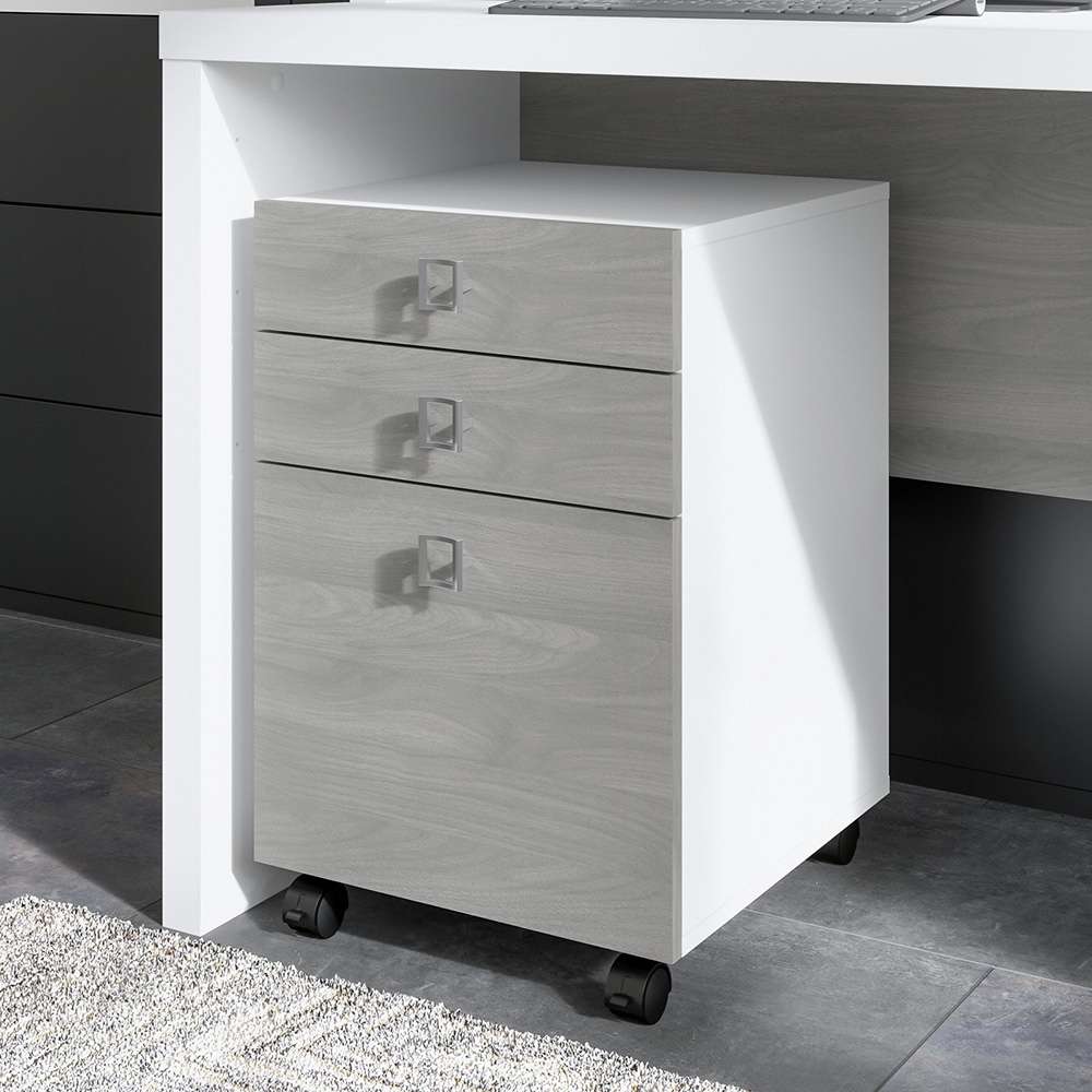 Bush Business Furniture - Echo 3 Drawer Mobile File Cabinet in Pure White and Modern Gray - KI60501-03 veiw 3