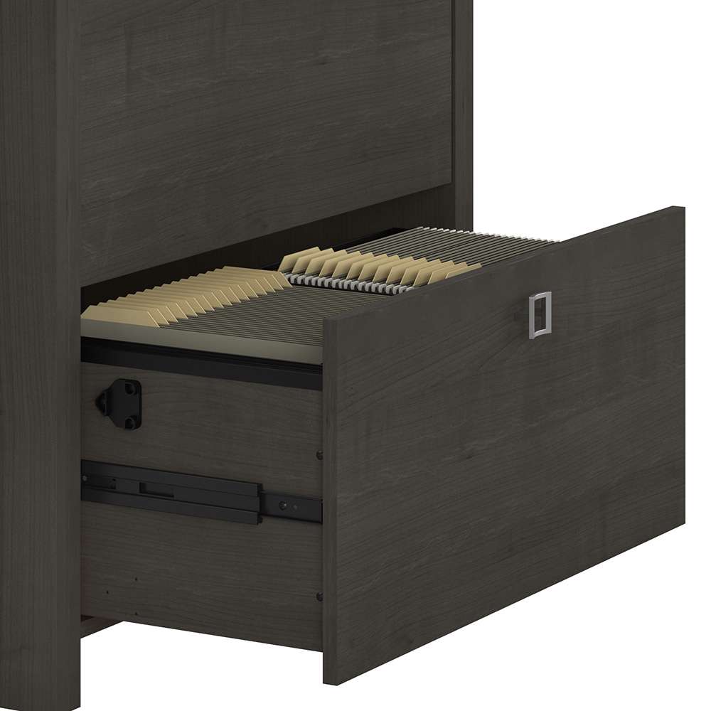 Bush Business Furniture - Echo Bow Front Desk, Credenza with Hutch, Bookcase and File Cabinets in Charcoal Maple - ECH029CM veiw 5