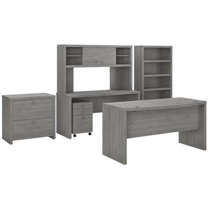 Bush Business Furniture - Echo Bow Front Desk, Credenza with Hutch, Bookcase and File Cabinets in Modern Gray - ECH029MG veiw 1